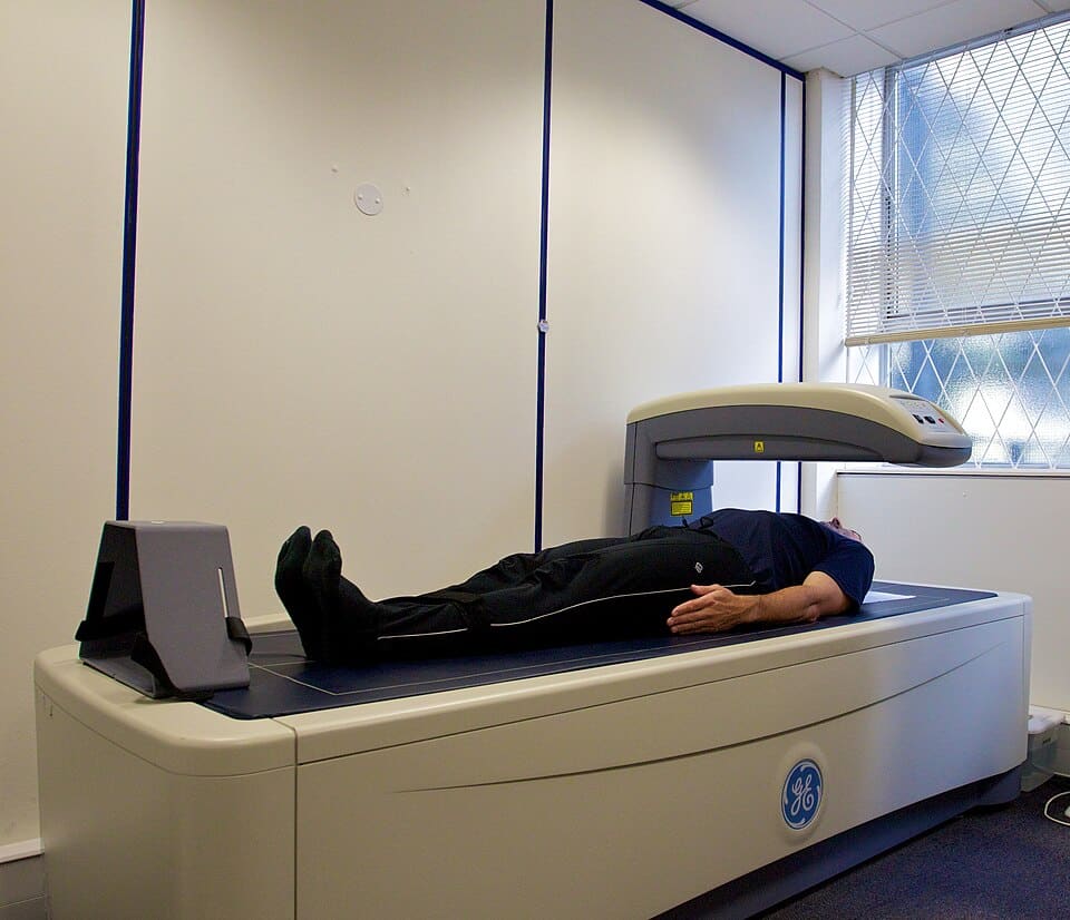 A patient having a DEXA bone density scan