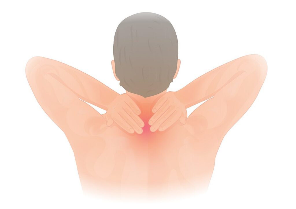 Illustration of neck pain with the painful area highlighted
