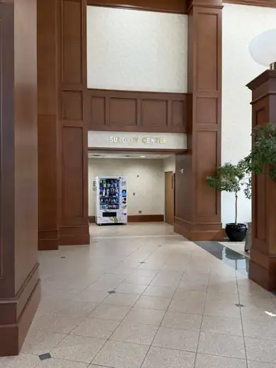 Hallway inside the Women’s Life Center leading to the Surgery Center sign
